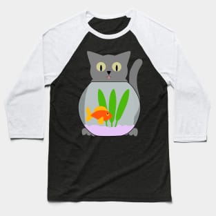 Cat Eyeing Fish Baseball T-Shirt